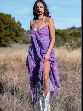Spell Purple Printed High-Low Maxi Dress